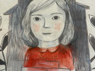 Anna Margrethe Kjærgaard udstiller skitser til billedbogen ’Mit hus – den dag freden forsvandt’ på Rønne Bibliotek forår 2026