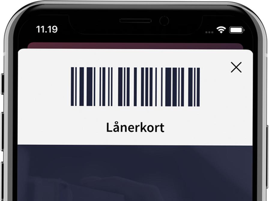 I biblioteks-app'en har du også et lånerkort, som du kan bruge ved lån og når du skal logge dig ind på de selvbetjente biblioteker