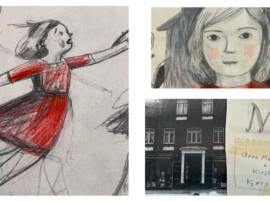 Anna Margrethe Kjærgaard udstiller skitser til billedbogen ’Mit hus – den dag freden forsvandt’ på Rønne Bibliotek forår 2026